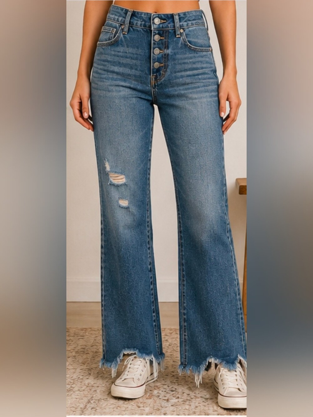 Free People We The Free Jeans Size 25 Distressed Raw Hem Button Fly 100% Cotton